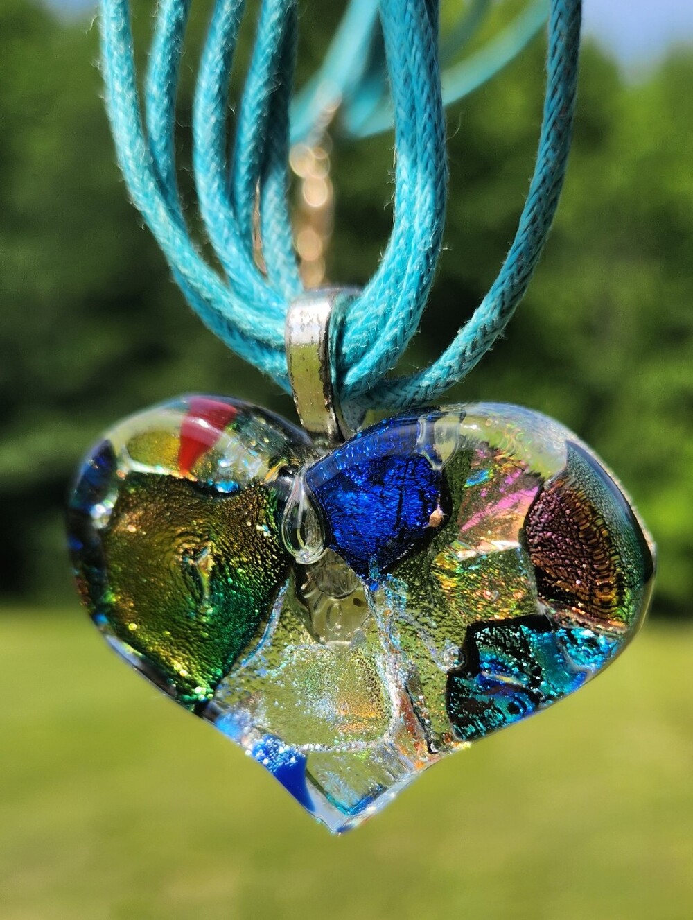 Rainbow Glass Heart 3-Strand Cord Necklace